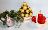 Ceramic Basket with Apples, Ceramic Fruit & Pewter Rooster