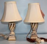 Pair Small Ceramic Painted Lamps