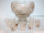 Pressed Glass Punch Bowl & 12 Cups