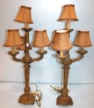 Pair of Resin Four Light Lamps