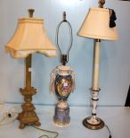 Metal Claw foot Lamp, Porcelain Stick Lamp & Hand painted Luster Flower Lamp