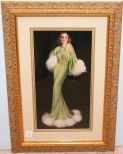 Print of Woman in Fur Lined Clothes in Gold Frame
