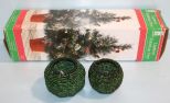 Tabletop Lighted Christmas Tree & Two Green Candleholders