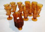 Six Amber Glasses, Six Amber Sundae Glasses & Four Amber Banana Split Dishes