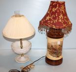 Pheasant Lamp & Milk Glass Lamp