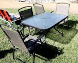 Tempered Glass Top Table & Four Folding Chairs