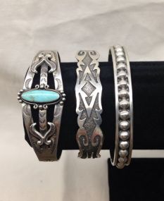 Three Ladies Sterling Silver Cuff Bracelets