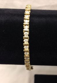 One Stamped 14KT Yellow Gold Lady's Cast Diamond Tennis Bracelet