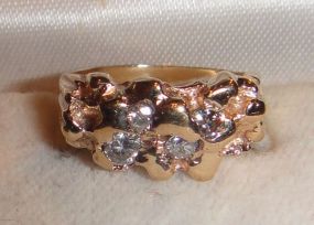 One 10-14KT Yellow Gold Uni-Sex Cast Diamond Nugget Ring