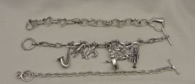 Three Sterling Lady's Charm and Link Bracelets