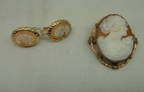 Cameo Pin and Matching Earrings