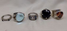 Five Stamped Sterling Silver Lady's Simulated Gemstone Rings