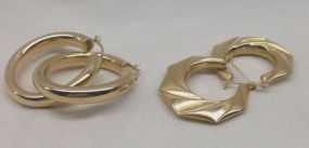 Two Pairs of Ladies Gold Hoop Earrings