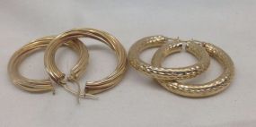Two Pairs of Ladies 14K Gold Hoop Earrings