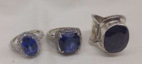 Three sterling Silver lady's sapphire (synthetic and natural) ring