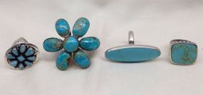 Four Sterling Silver Lady's Turquoise Ring