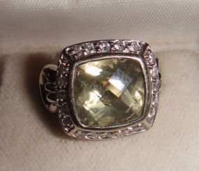 One stamped 14KT white gold lady's Citrine and Diamond ring