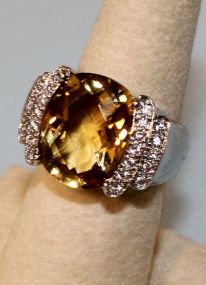 Sterling Silver Ring with Yellow Gold Gem
