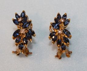 14Kt Yellow Gold Sapphire and Diamond Latch Back Earrings