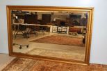 Large Contemporary Beveled Glass Gold Frame Mirror