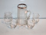 Etched Glass Pitcher, Six Glasses