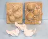 Three Marble Like Birds, Two Fruit Plaques