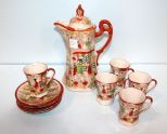 Oriental Porcelain Teapot, Five Cups, Four Saucers