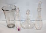 Three Decanters, Large Glass Vase