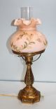 Brass Parlor Lamp with Handpainted Shade