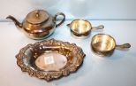 Silverplate Dish, Teapot, Creamer/ Sugar