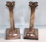 Corinthian Column Pair Silverplate Candlesticks