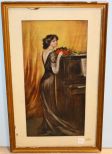 Victorian Print of Lady and Piano