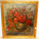Oil on Cork Board of Red Roses Signed Laura H. Jocobs