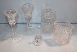 Waterford Glass Jar, candlestick, bell, and vase