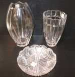 Heavy Glass Vases and Cut Glass Dish