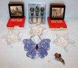 Bottle Stoppers, Coasters, Butterfly Decoration & 3 Glass Candleholders