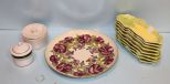 Pottery 8 Corn Dishes, Handpainted Plate & Two Pottery Jars