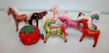 Pin Cushion & Seven Small Handmade Cloth Horses