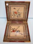 Pair Hand Stitched Pictures on Silk