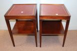 Two Leather Top End Tables