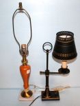 Black Towle Desk Lamp and Orange Wood & Metal Lamp on Marble Base