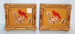Two Needlepoint Red Bird Pictures