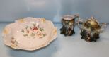 Large Germany Handpainted Bowl & R.S. Prussia Creamer/Sugar