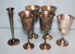 One Steiff Pewter Goblet, Silverplate Vase & Four Silverplate Goblets