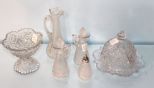 Press Glass Covered Butter Dish, Compote, Vinegar Jars, Shakers & Cruet