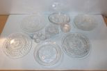 Various Size Clear Glass Trays & Two Bowls
