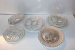 Six Clear Glass Trays & Four Plates