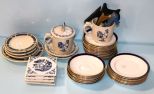 Four Porcelain Blue and White Coasters, Cups, Nineteen Spode China Saucers, Eight Spode Bread/Butter Dishes, Old Ivory Syracuse China Plates, Barnyard Toile 4