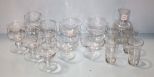 Small Glass Decanter, Four Glasses, Nine Other Various Size Glasses