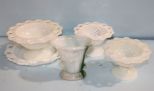 3 Milk Glass Compotes, Vase & Plate